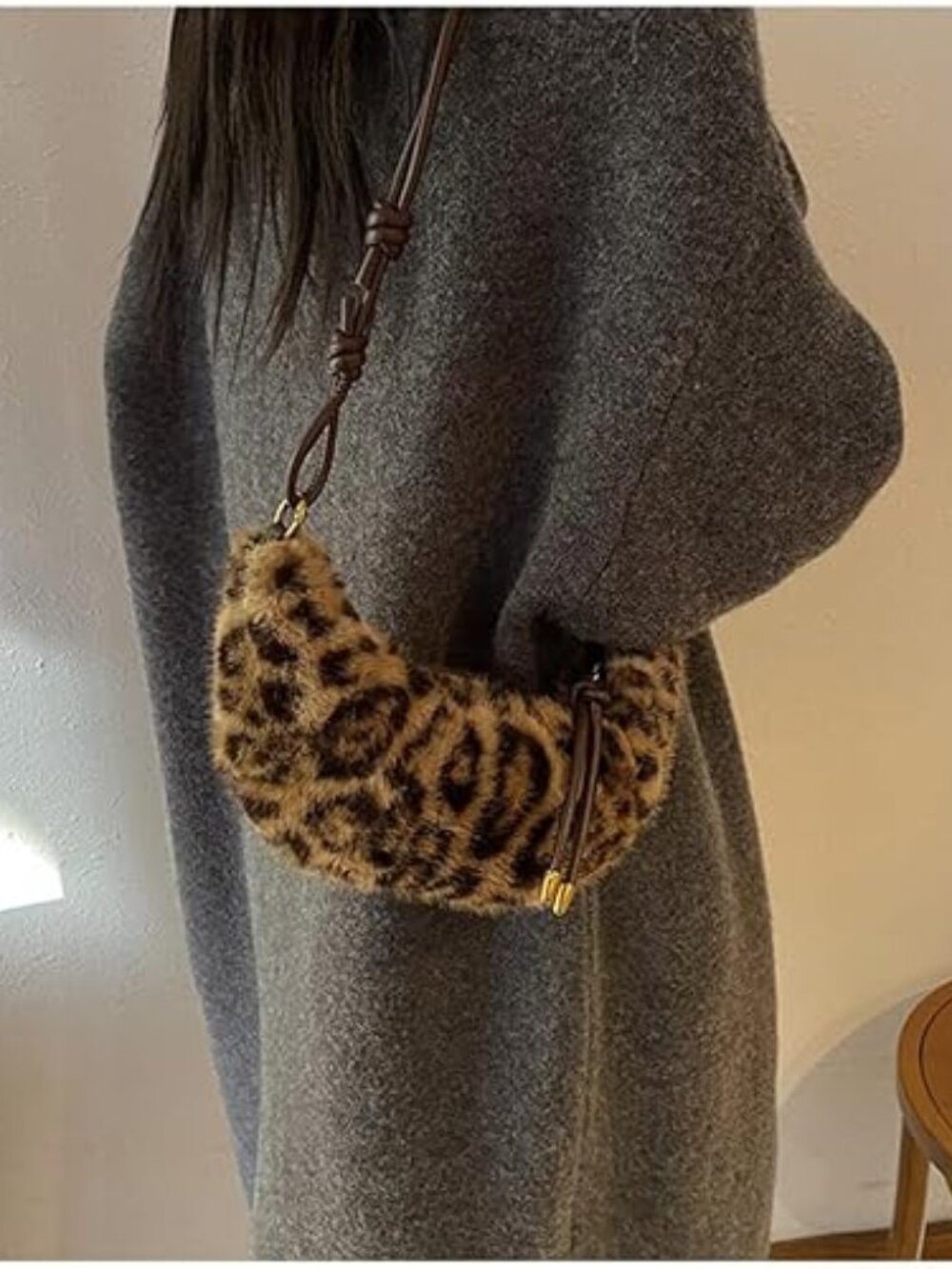 Neiman Marcus Leopard Fluffy Sling Dumpling Bag